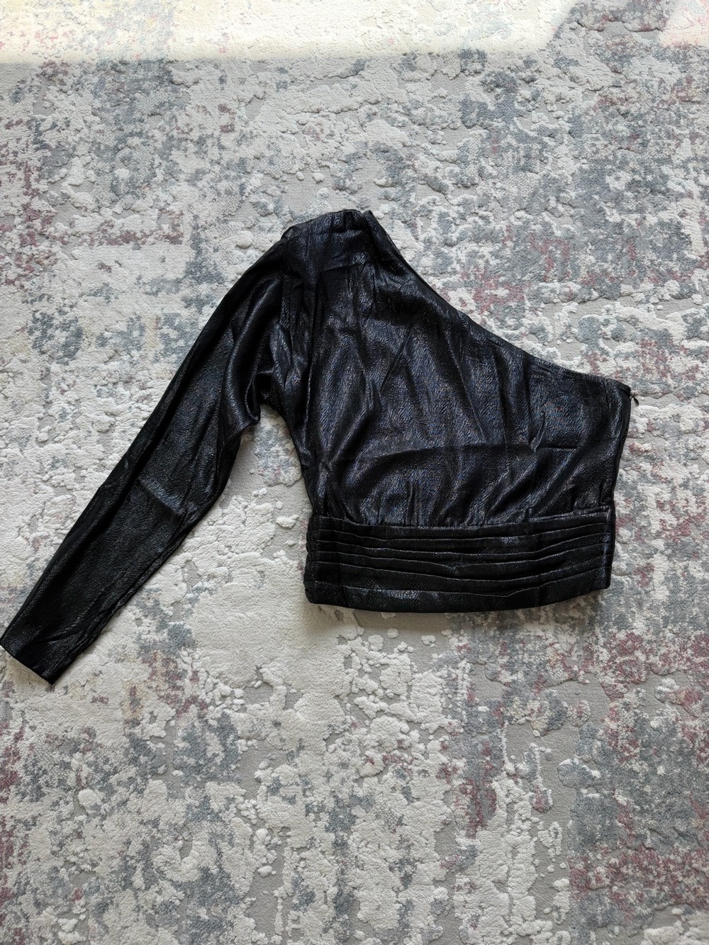 Mango One-Shoulder Metallic Black Crop Top